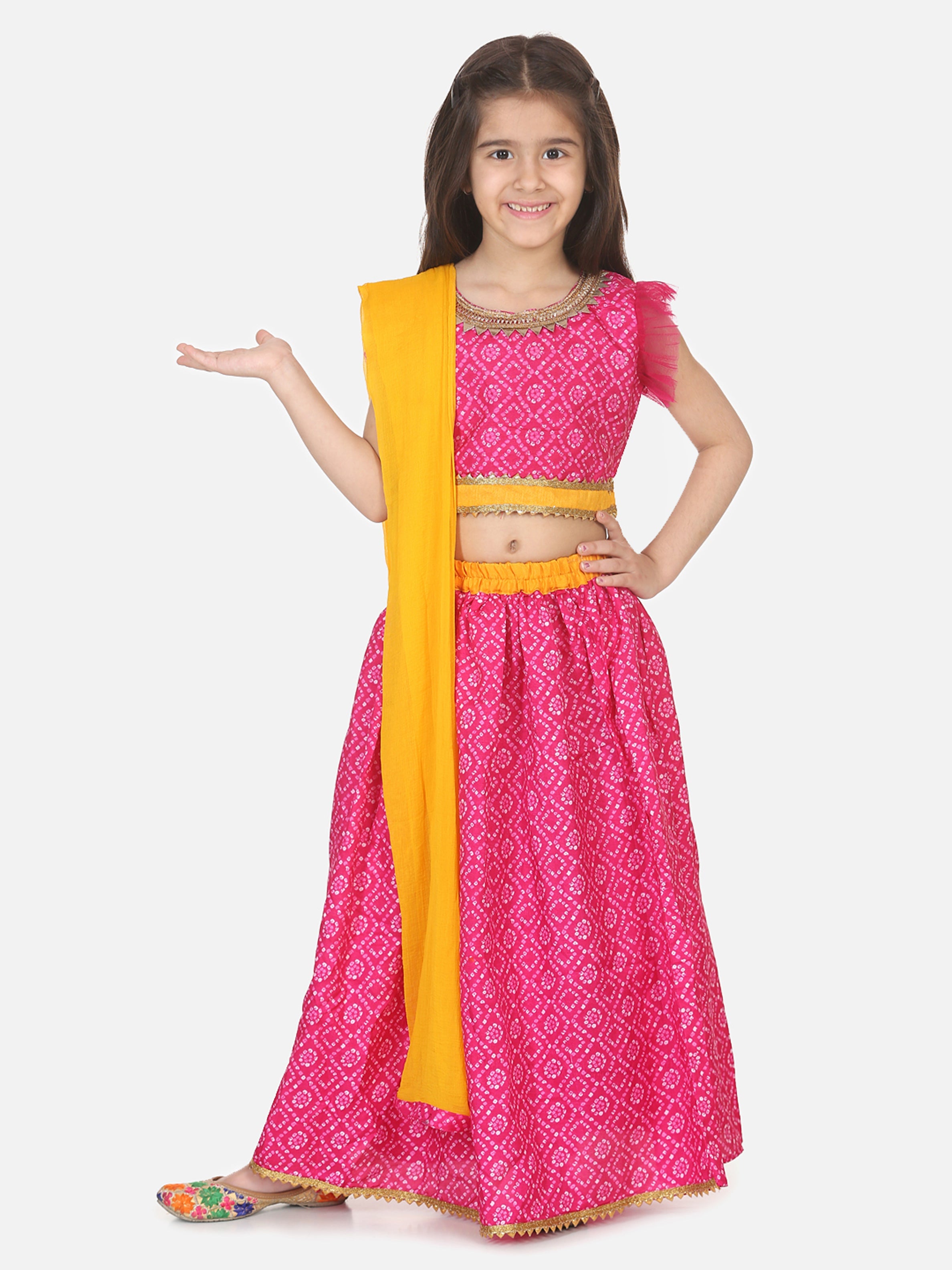 BownBee Bandhani Net pleated Sleeves Lehenga-Super sale