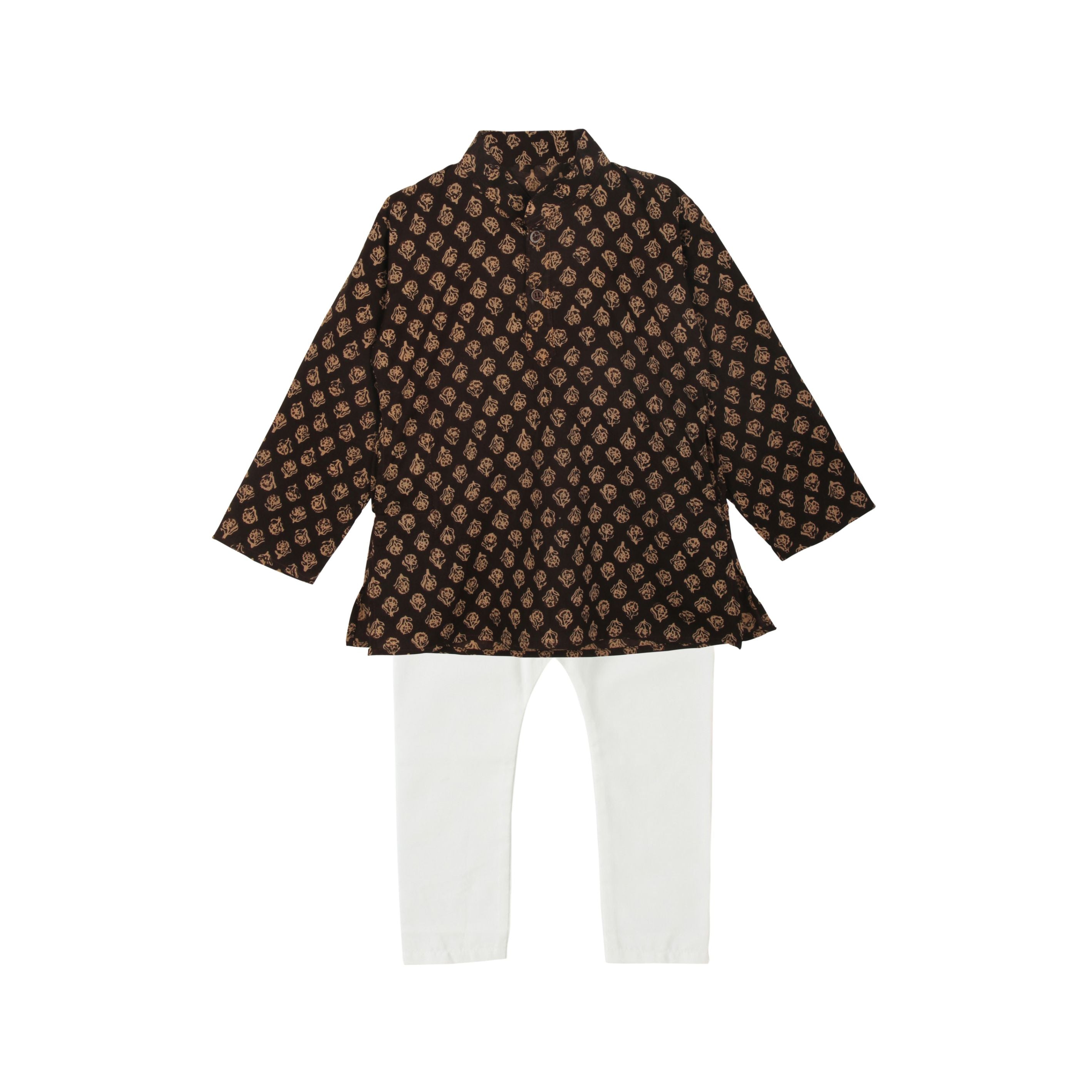 BownBee Flower Print Kurta & Pajama Set - Brown