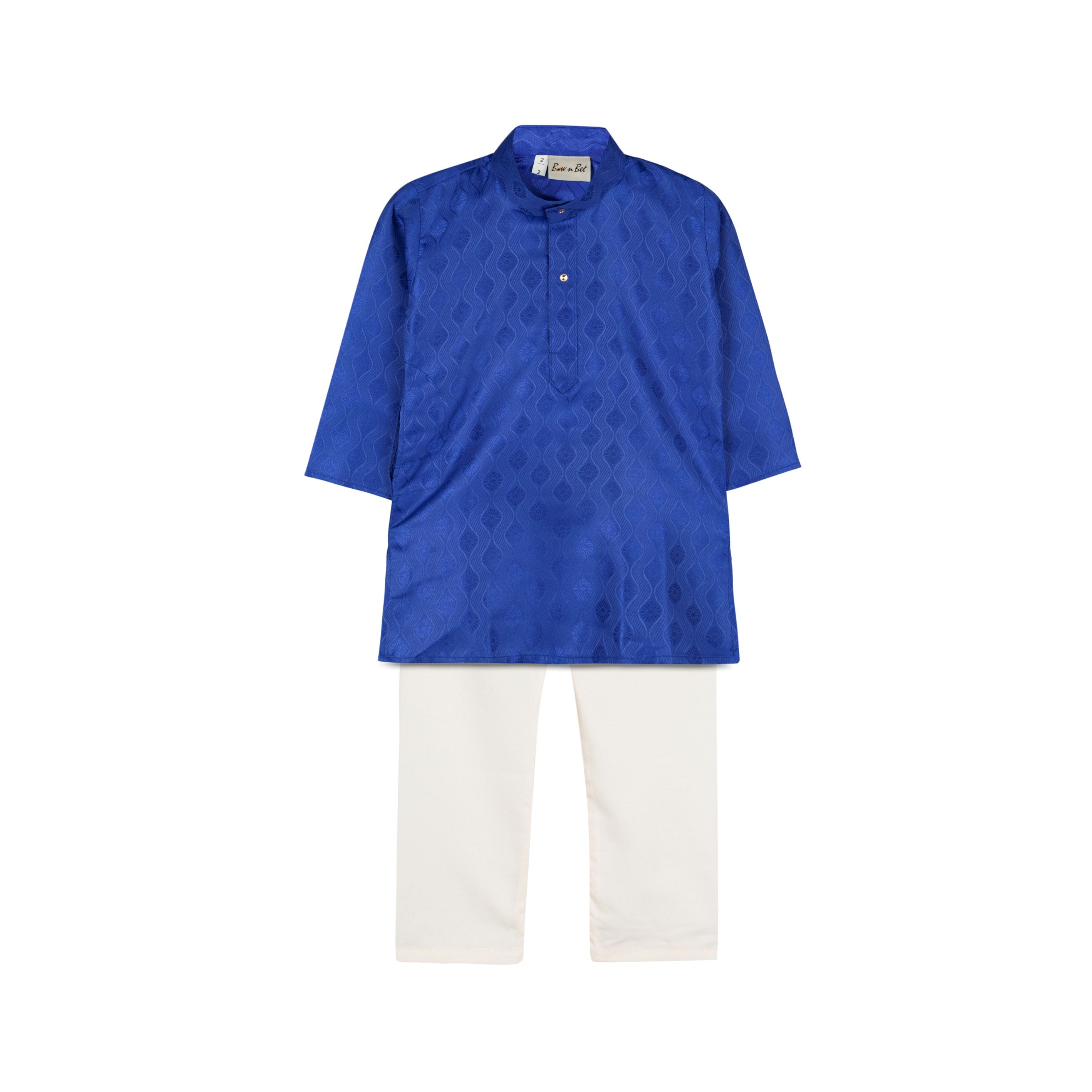Ethnic Grace Jacquard Kurta Pajama For Boy - Blue - BownBee - Creating Special Moments