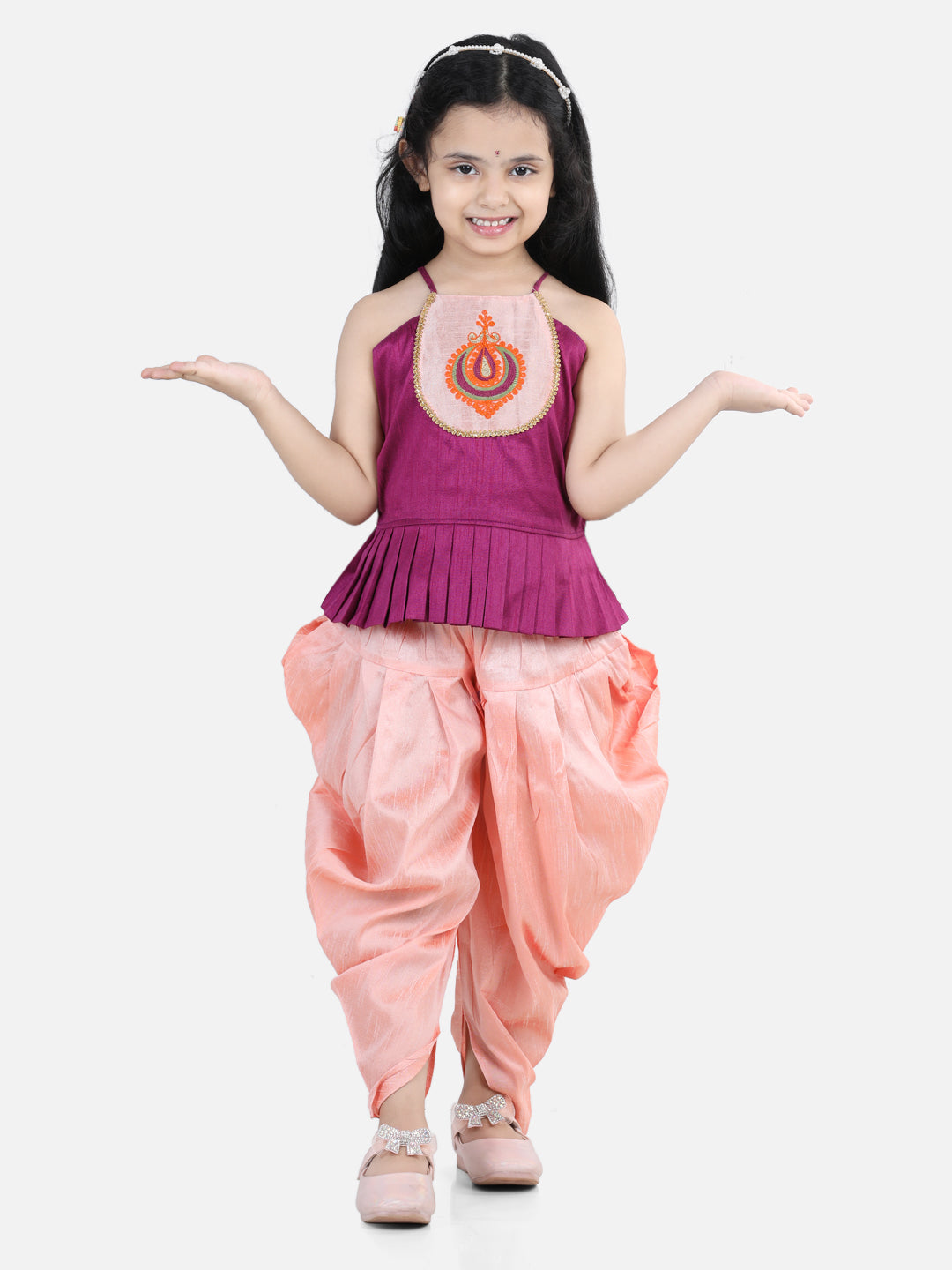 BownBee Hand Embroidered Grecian Neck Top Dhoti For Girls-Super Sale