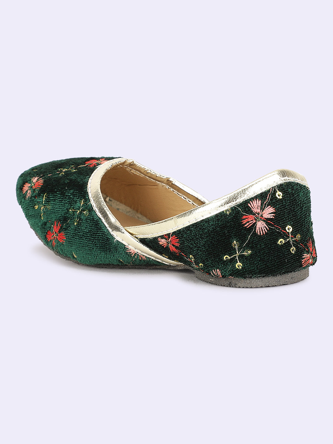 BownBee Floral Embroidered Ethnic Juttis - Green