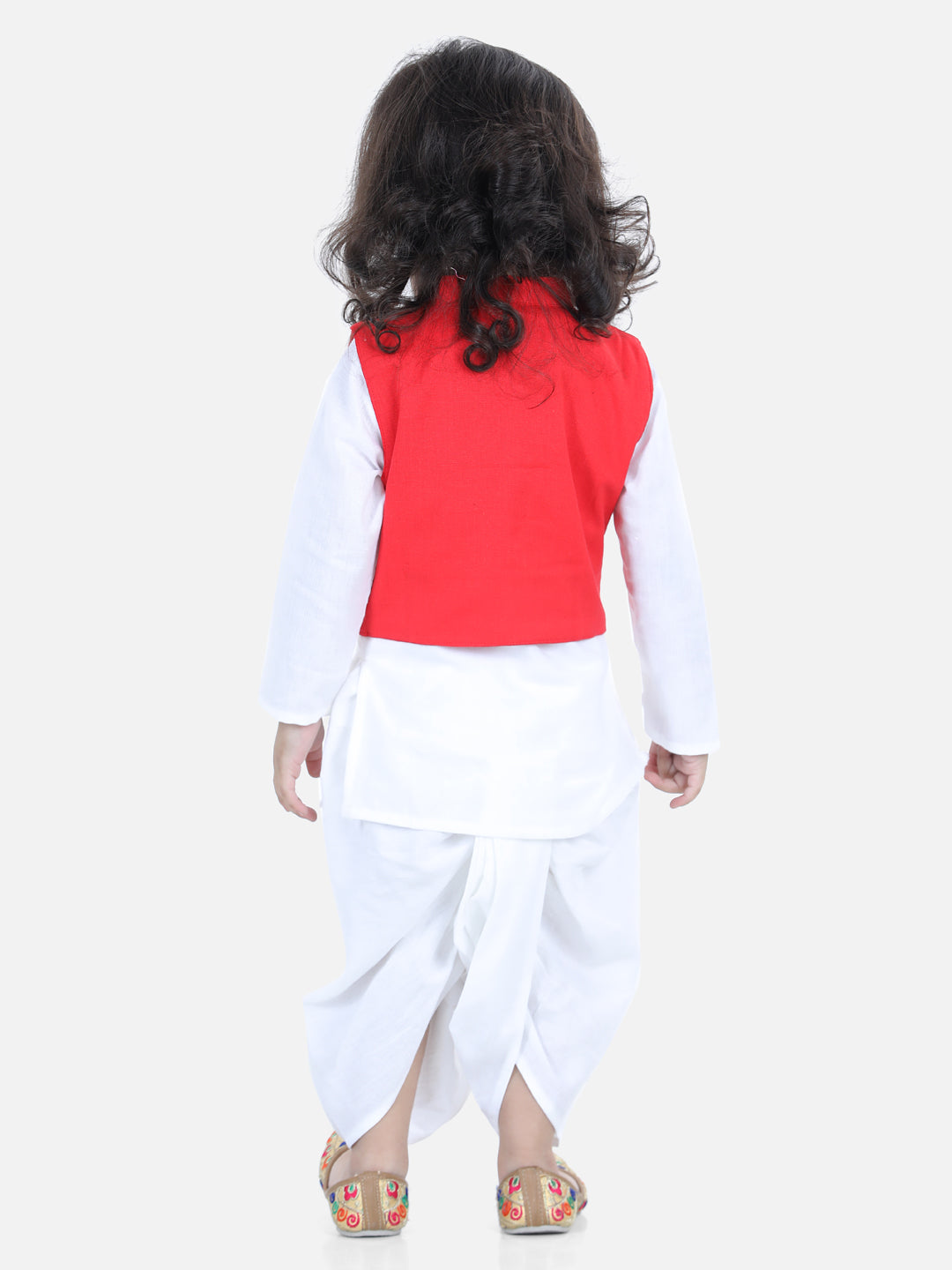 BownBee Full Sleeves Solid Kurta And Dhoti With Front Open Embroidered Jacket - Red