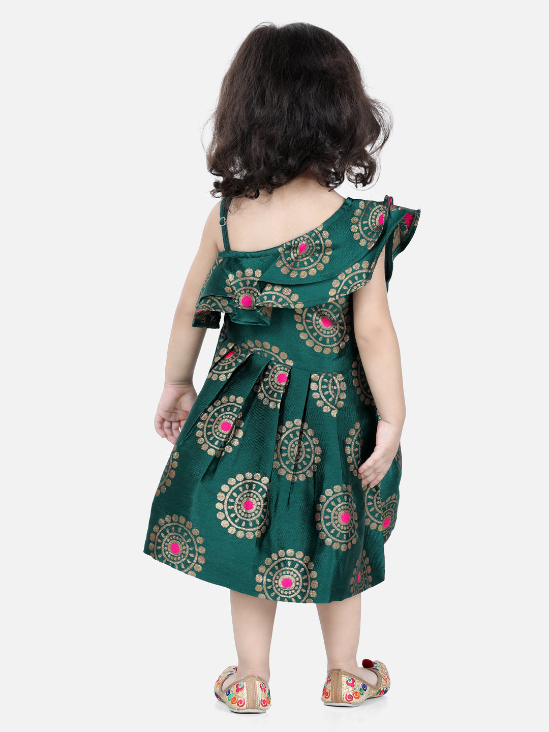 BownBee One Shoulder Cap Sleeves Frill Detail Floral Printed Dress - Green
