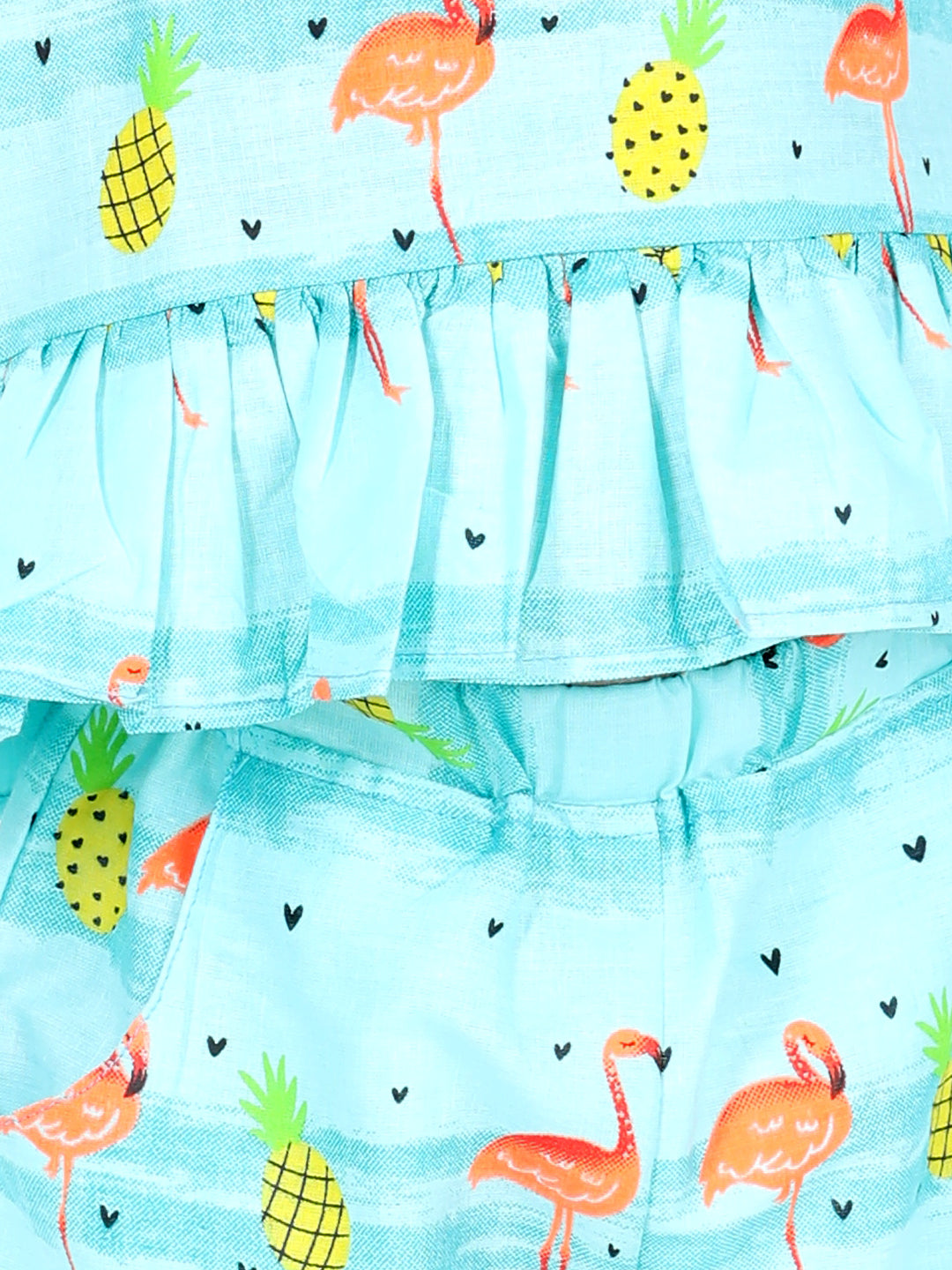 BownBee Sleeveless Flamingo Print Spaghetti Top With Shorts - Blue