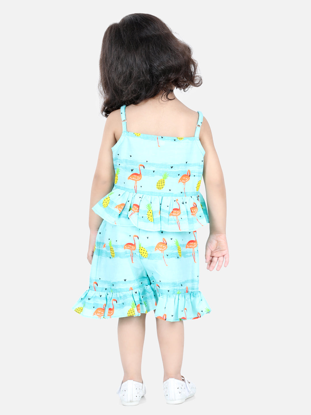 BownBee Sleeveless Flamingo Print Spaghetti Top With Shorts - Blue