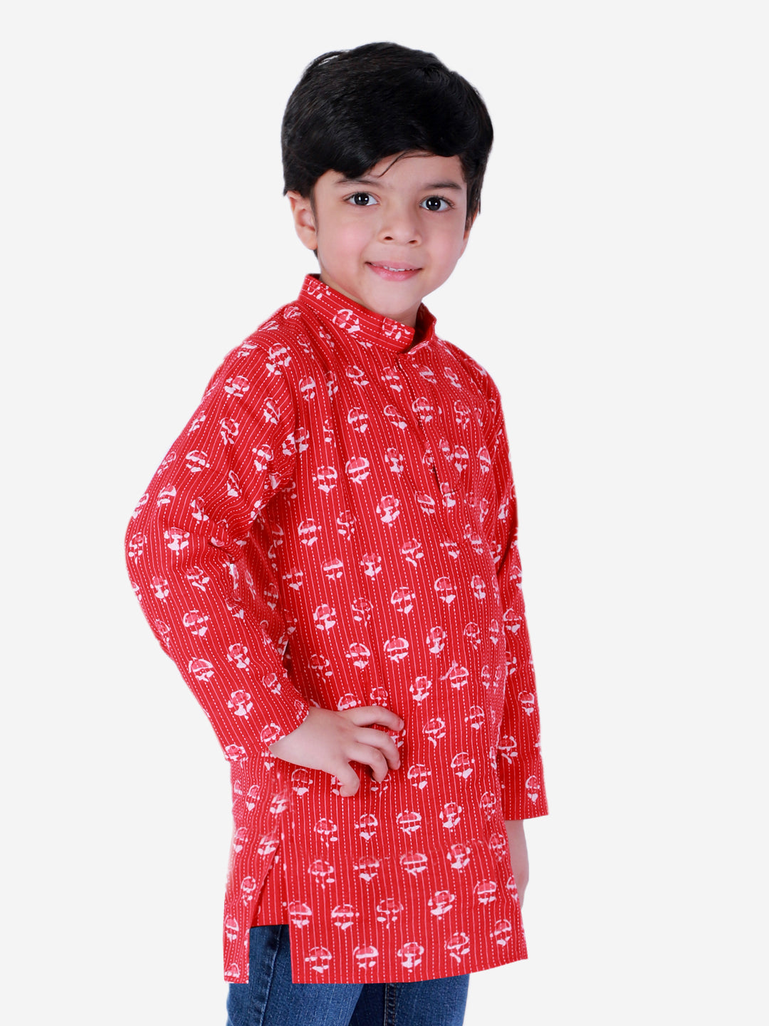 BownBee Full Sleeves Block Print Kurta - Red