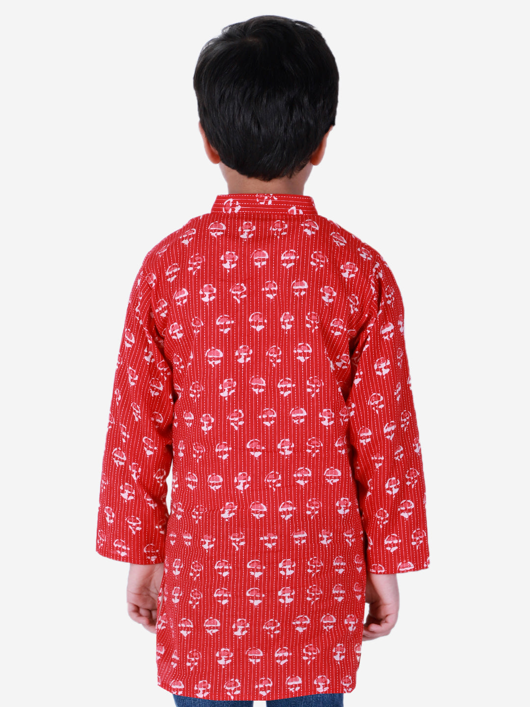 BownBee Full Sleeves Block Print Kurta - Red
