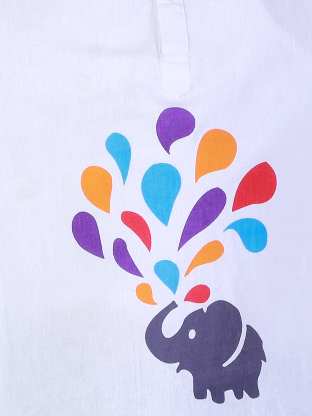 BownBee 100% Cotton Full Sleeve Holi Theme Colour Water Droplets & Elephant Printed Kurta - White