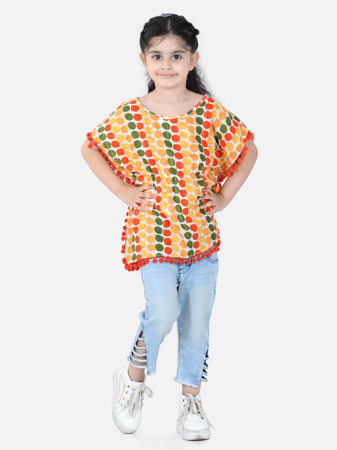 BownBee Sleeveless Polka Dots Print Kaftan Style Top - Yellow