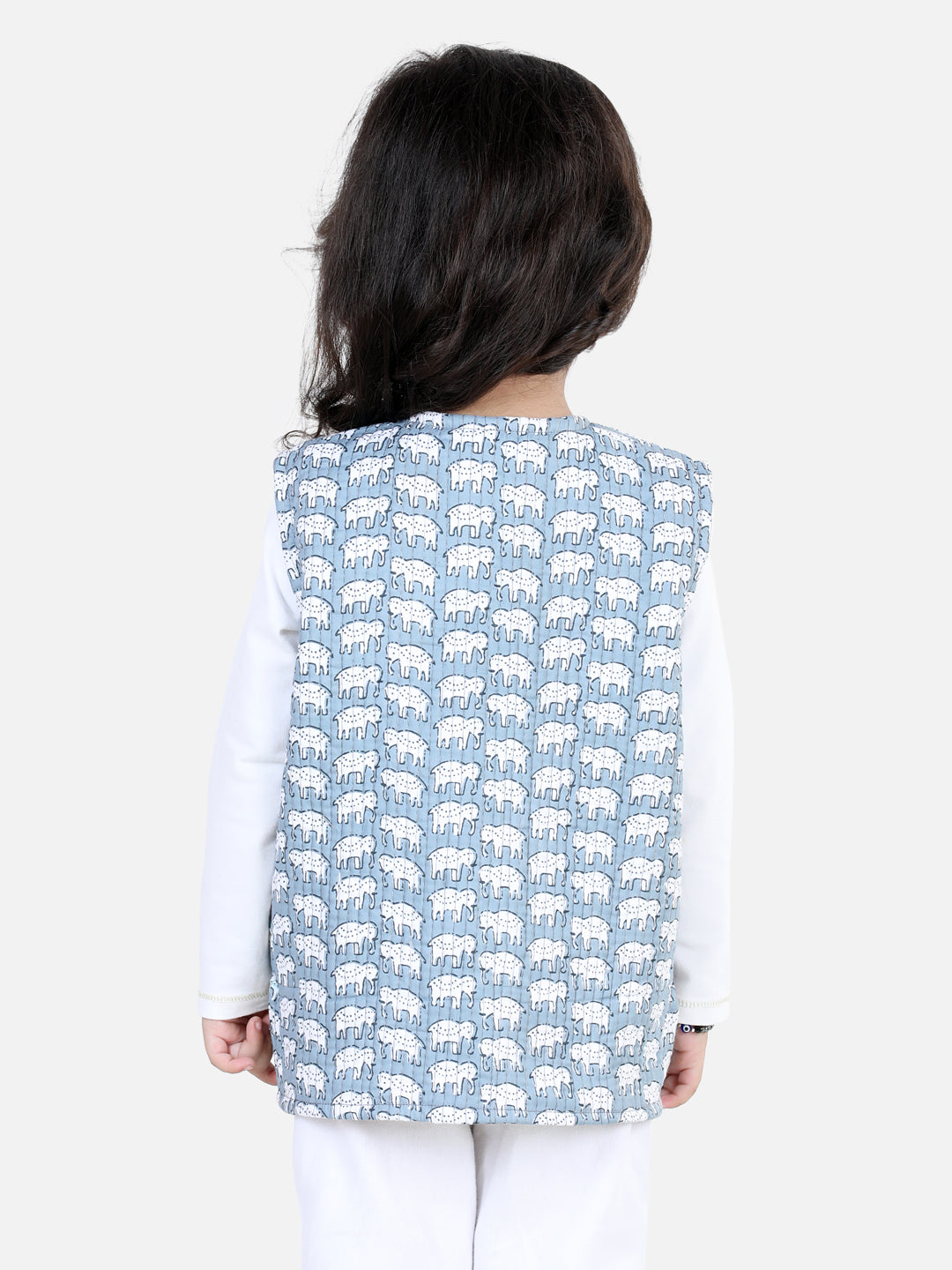 BownBee Sleeveless Floral & Elephant Design Reversible Jacket - Grey