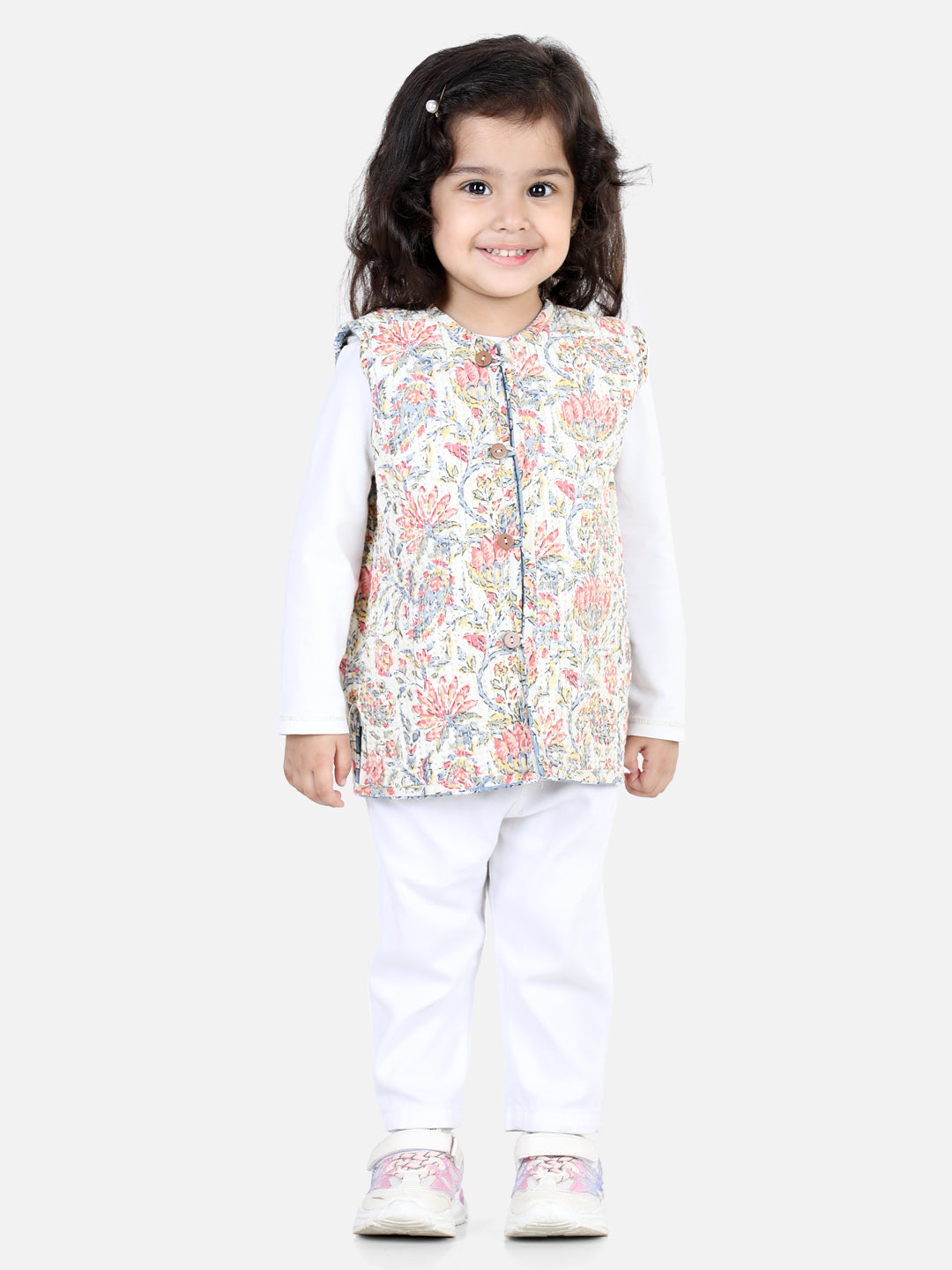BownBee Sleeveless Floral & Elephant Design Reversible Jacket - Grey