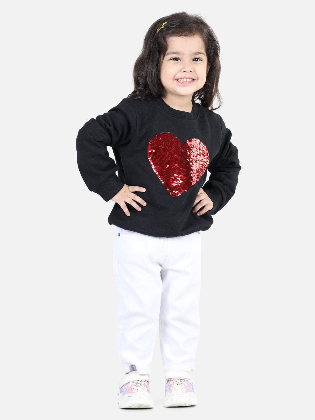 BownBee Full Sleeve Sweatshirt for Girls- Black