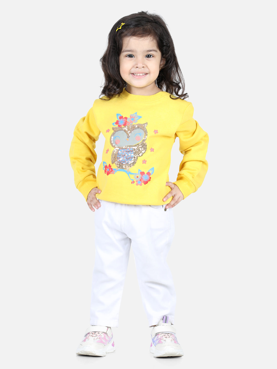 BownBee Full Sleeve Sweatshirt for Girls- Yellow