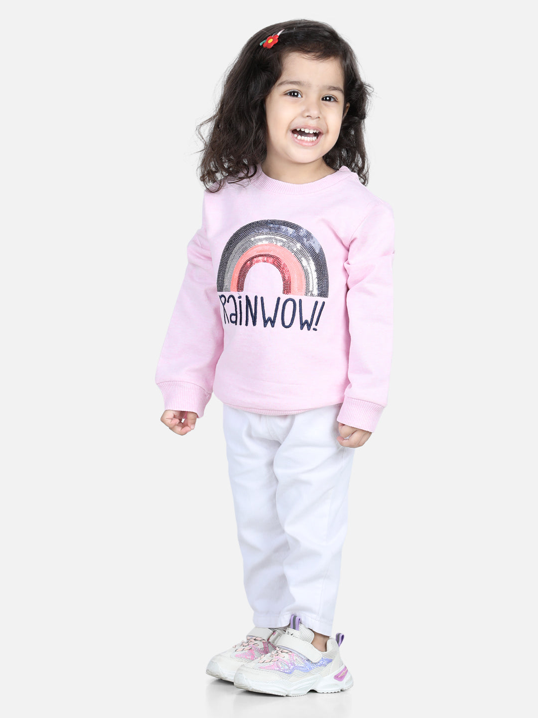 BownBee Full Sleeve Sweatshirt for Girls- Pink