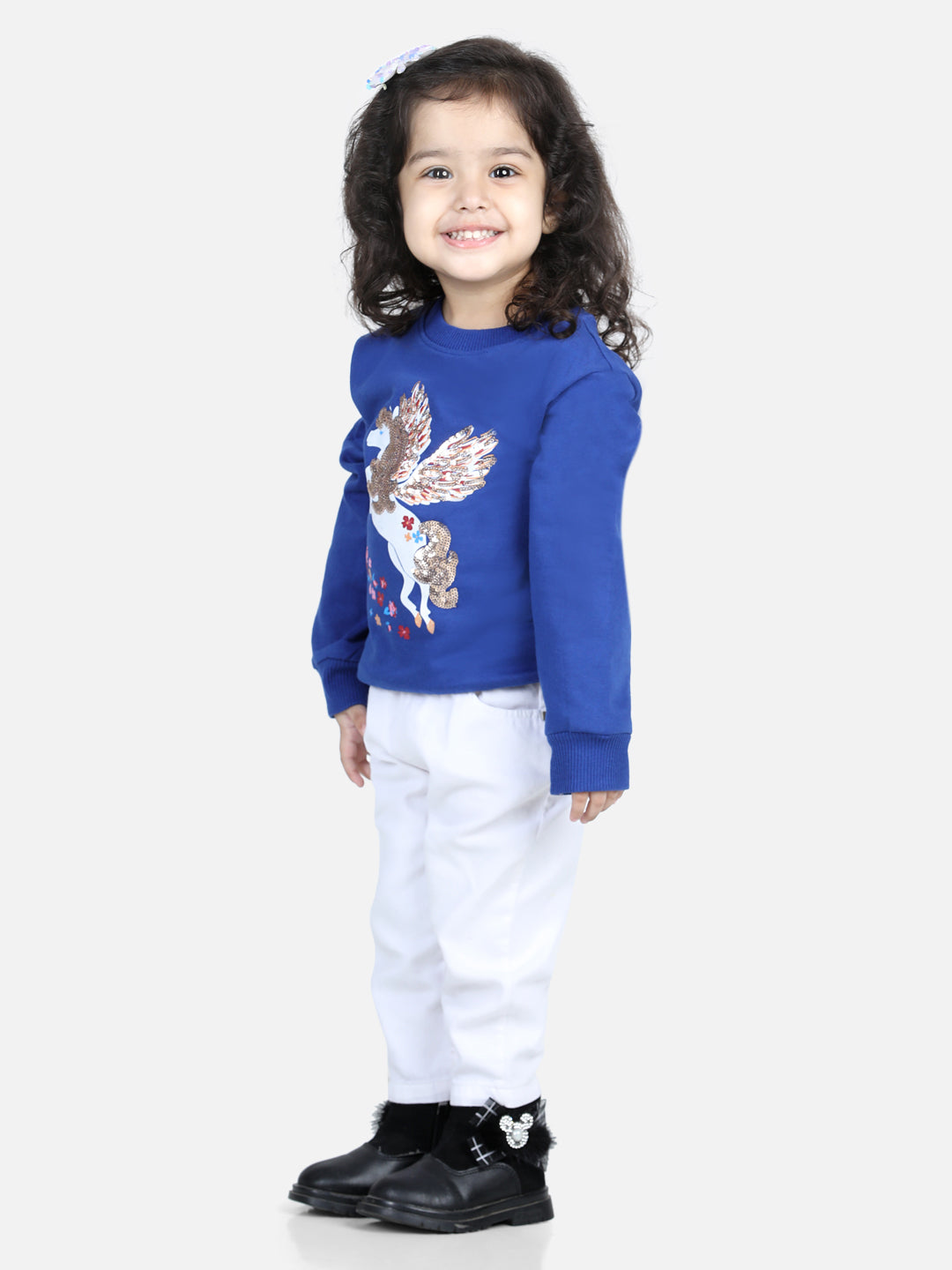 BownBee Full Sleeve Sweatshirt for Girls- Blue