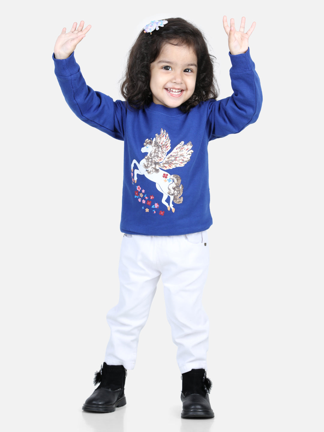 BownBee Full Sleeve Sweatshirt for Girls- Blue