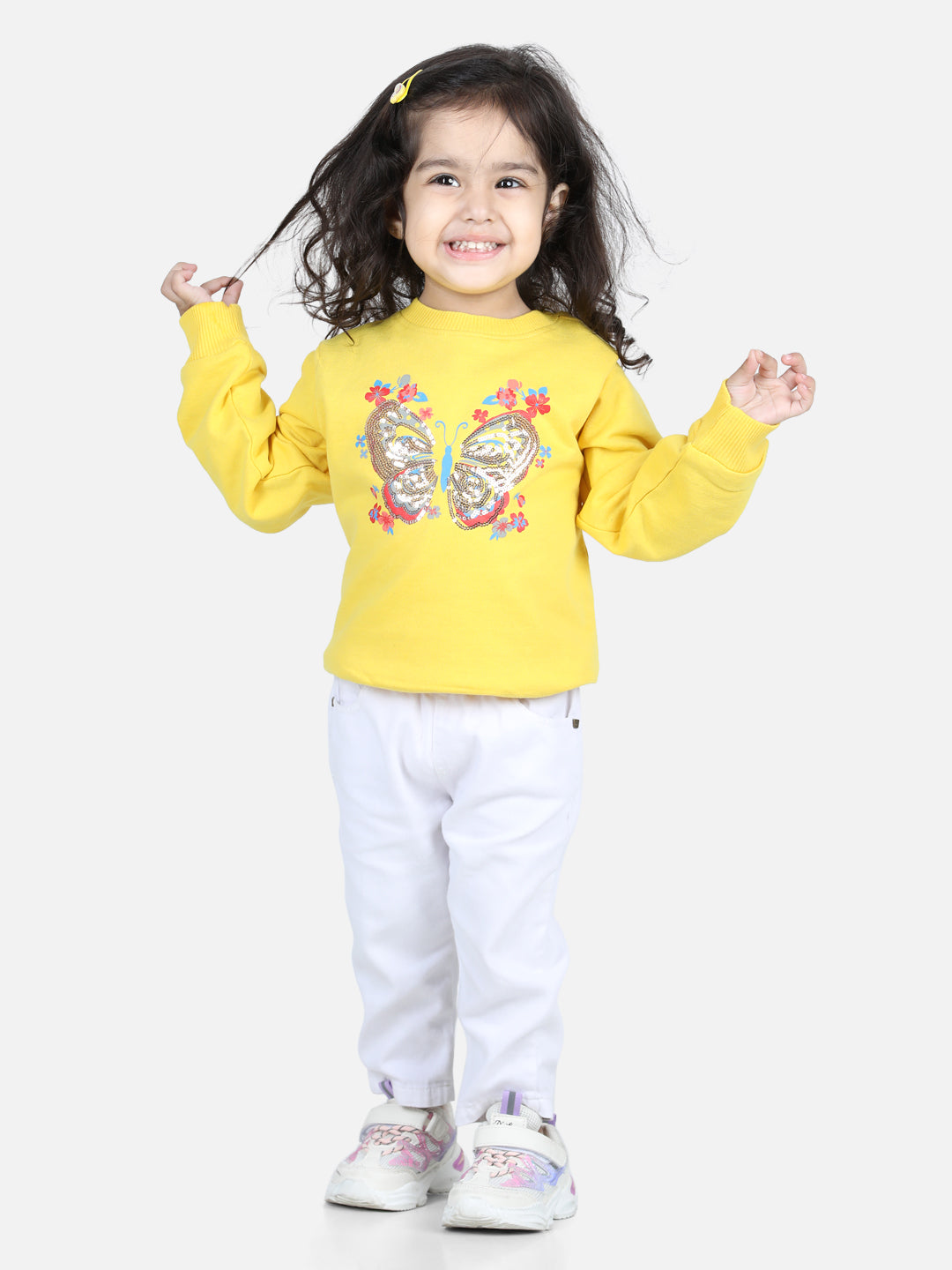 BownBee Full Sleeve Sweatshirt for Girls- Yellow