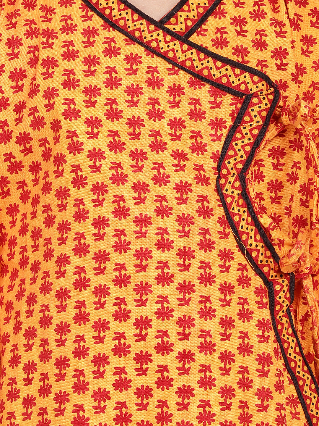 BownBee Jaipuri Print Full Sleeves Angrakha Style Kurta & Dhoti Set - Yellow