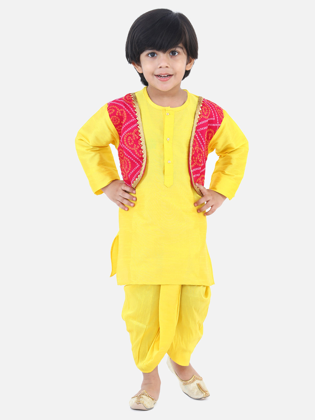 BownBee Boys Attached Jacket Bandhani Dhoti Kurta-Super Sale