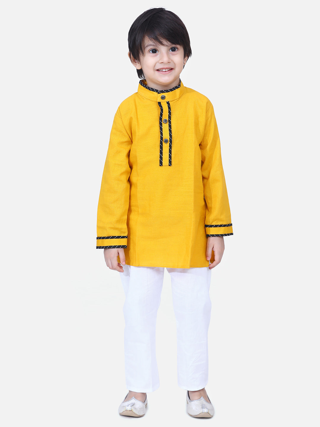 BownBee  Full Sleeve Stand Collar Kurta Pajama-Yellow