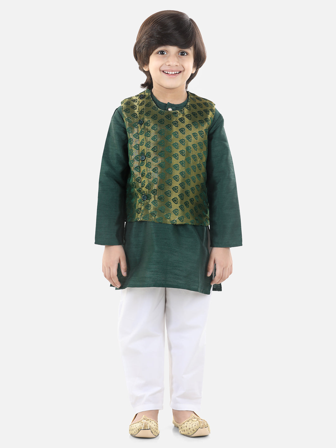 BownBee Full Sleeves Solid Colour Kurta With Jacquard Jacket and Pajama Sets-Super Sale