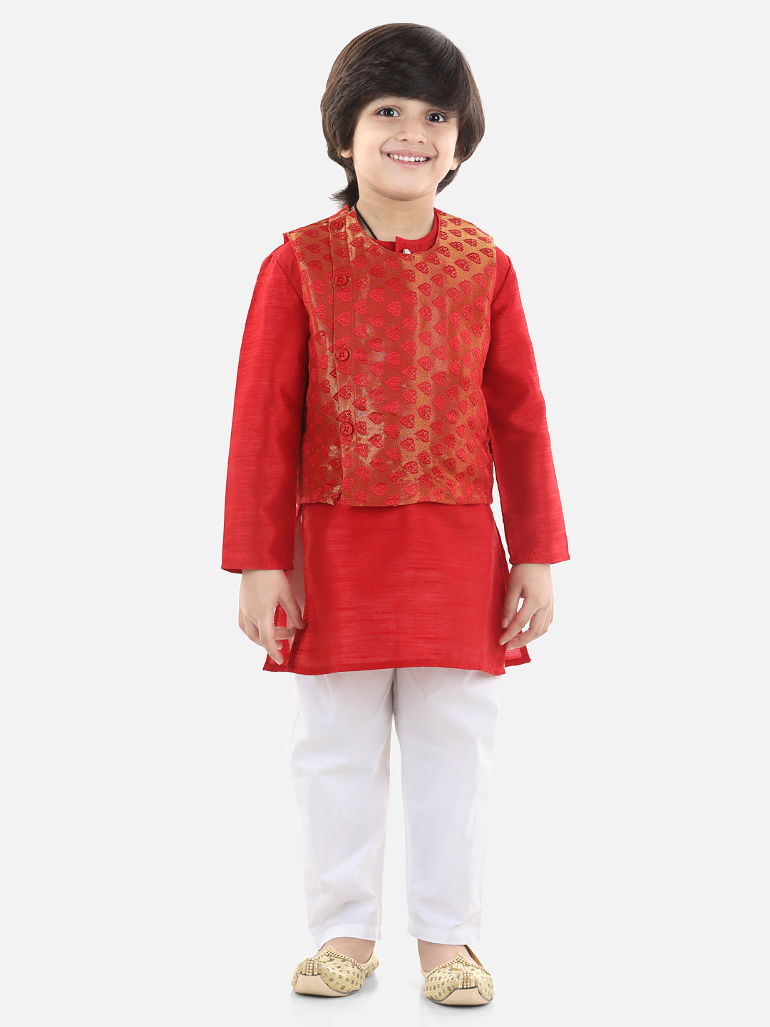 BownBee Full Sleeves Solid Colour Kurta With Jacquard Jacket and Pajama Sets-Super Sale