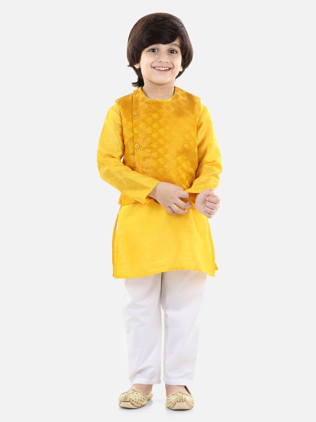 BownBee Full Sleeves Solid Colour Kurta With Jacquard Jacket and Pajama Sets-Super Sale