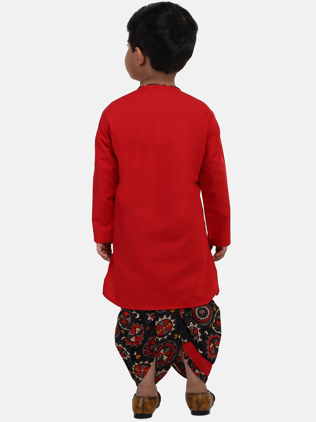 BownBee Full Sleeves Kurta & Printed Dhoti - Red