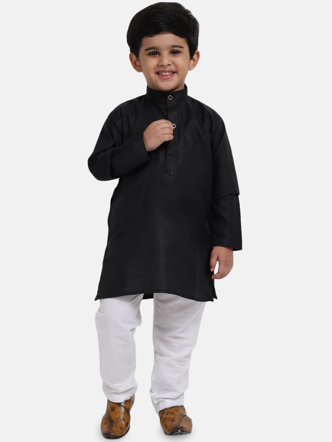 BownBee Boys Solid Full Sleeves Kurta and Pyjama Sets Black