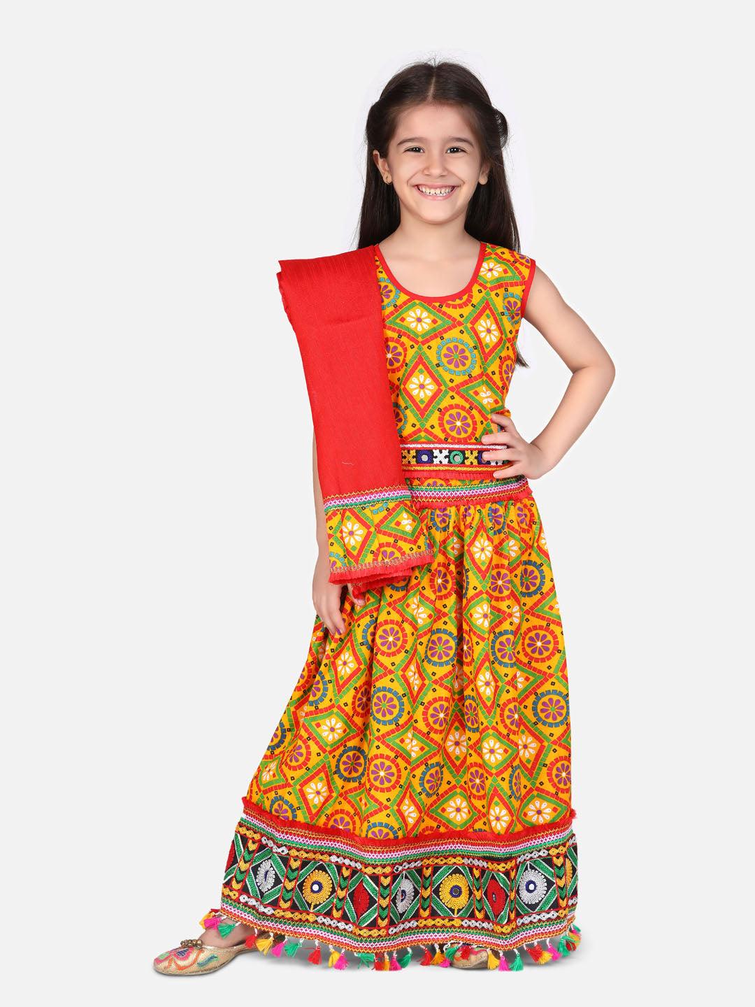BownBee Bandhani Chaniya Choli With Dupatta- Yellow