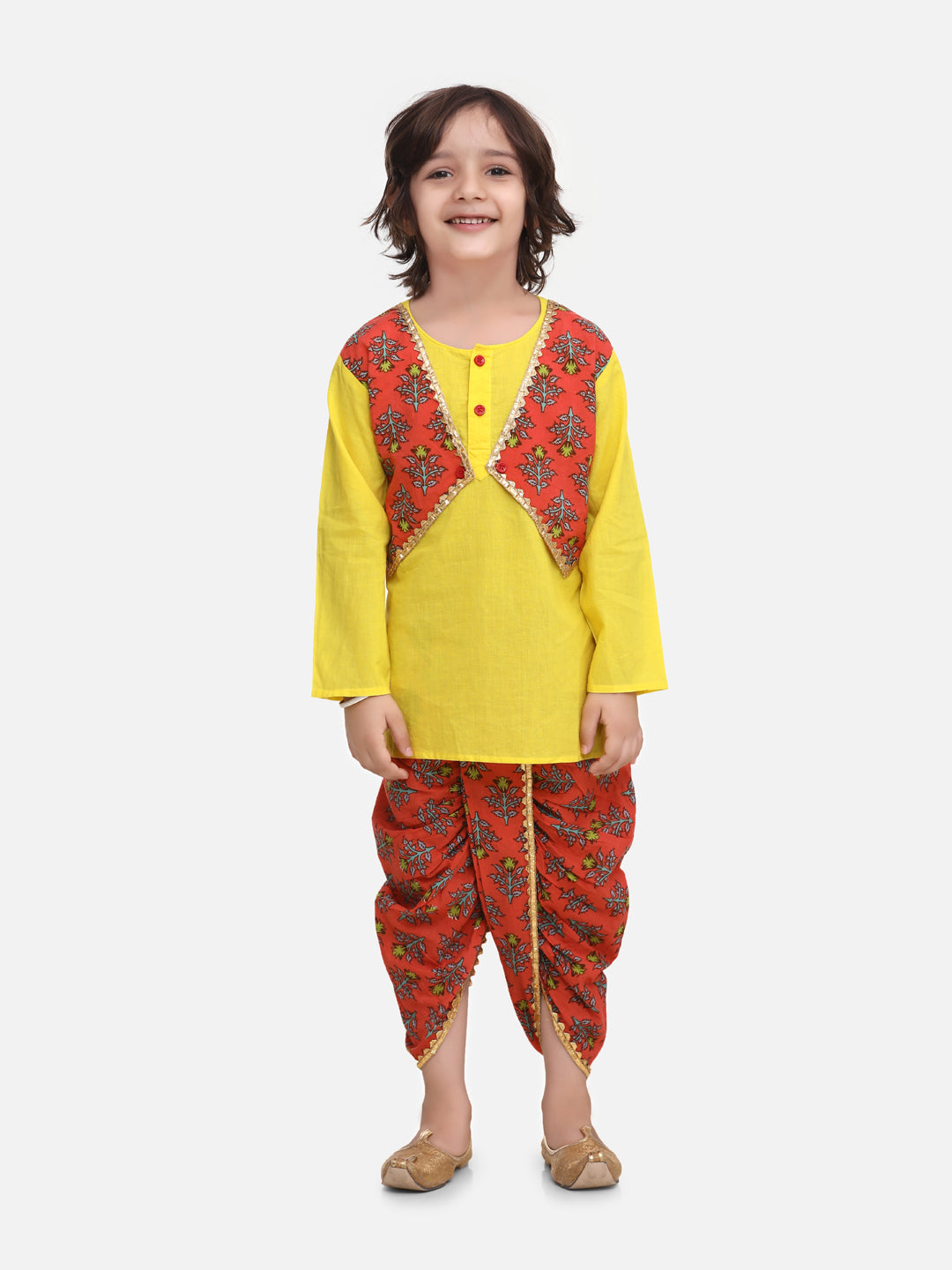 BownBee Boys Block Print Jaipuri Cotton Dhoti Kurta-Super Sale