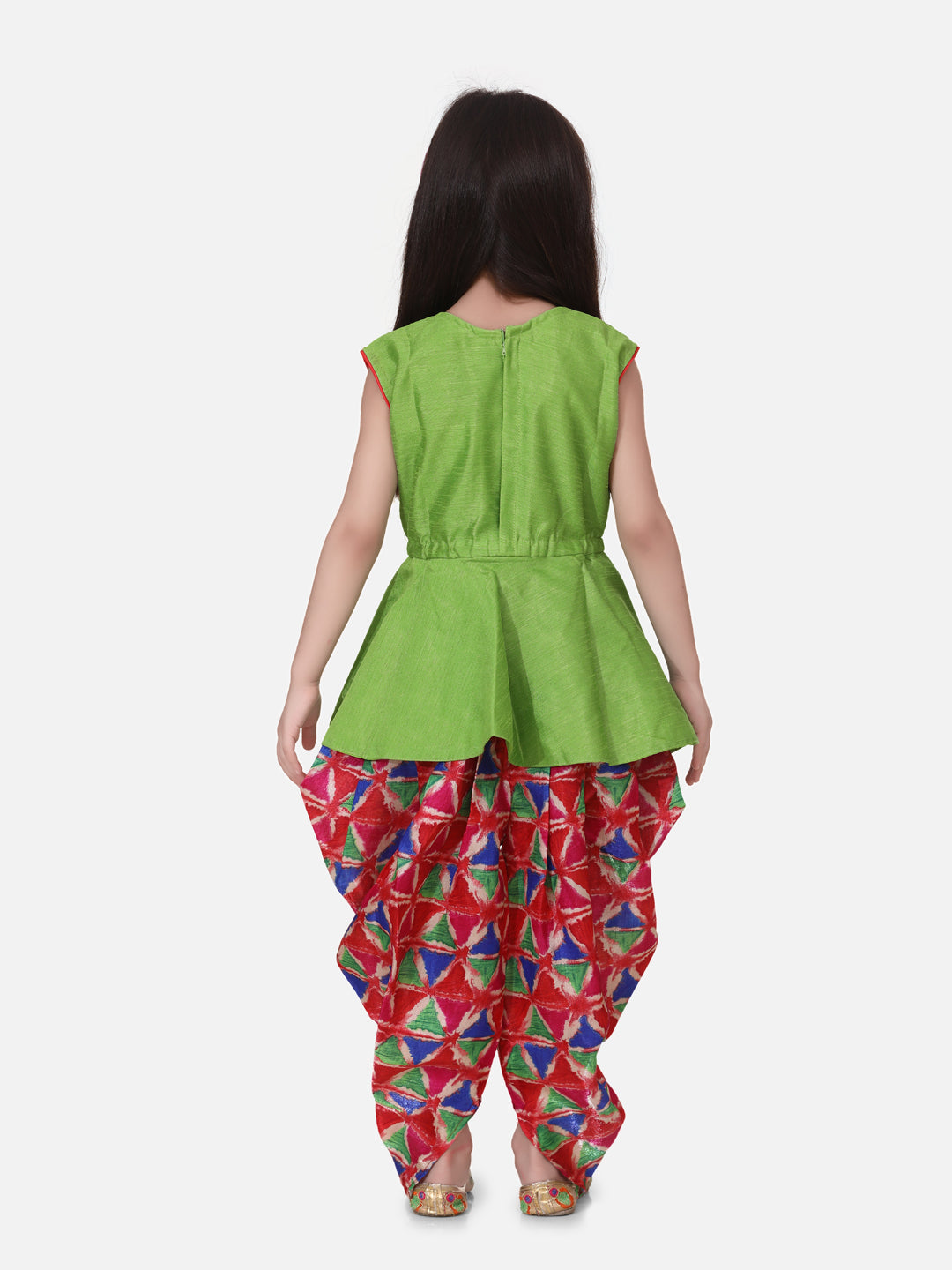 BownBee Triangle Print Patch Peplum Sleeveless Kurta & Dhoti Set-Super Sale