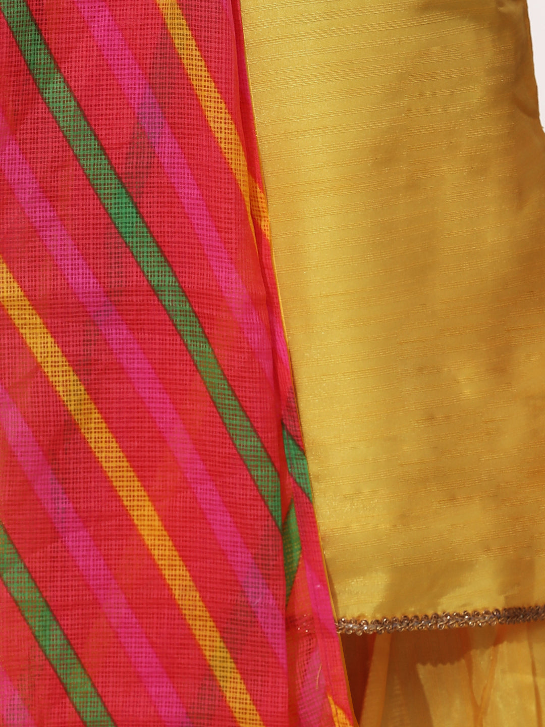 BownBee Sleeveless Solid Kurta & Dhoti With Leheriya Dupatta - Yellow