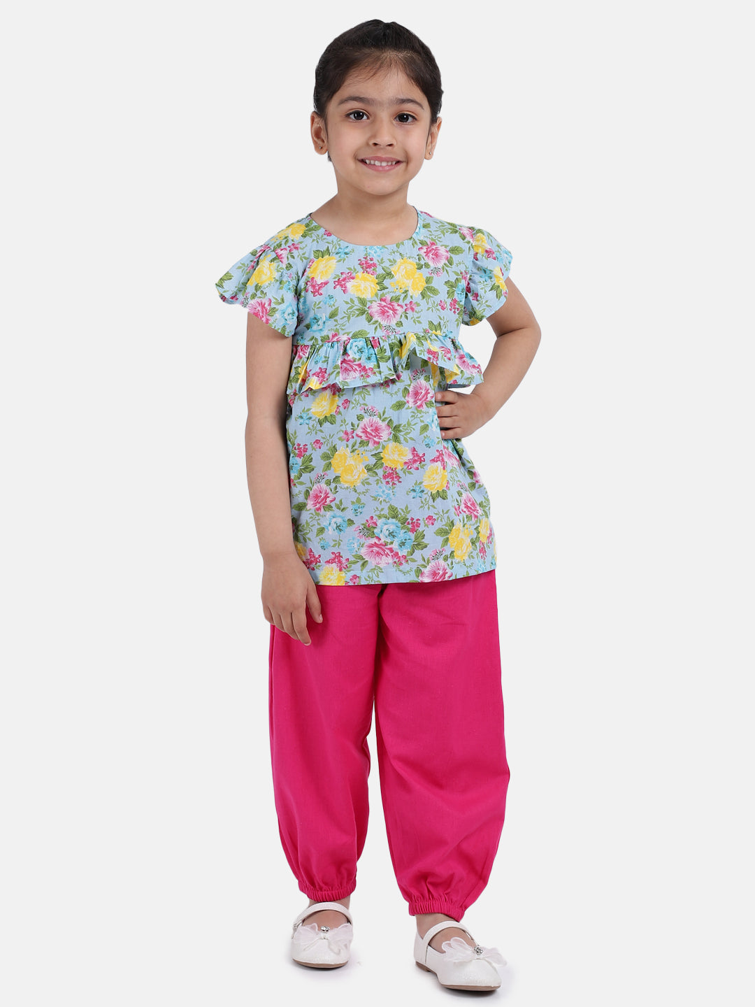 BownBee Ruffle Cotton Top With Harem Pant-Super Sale