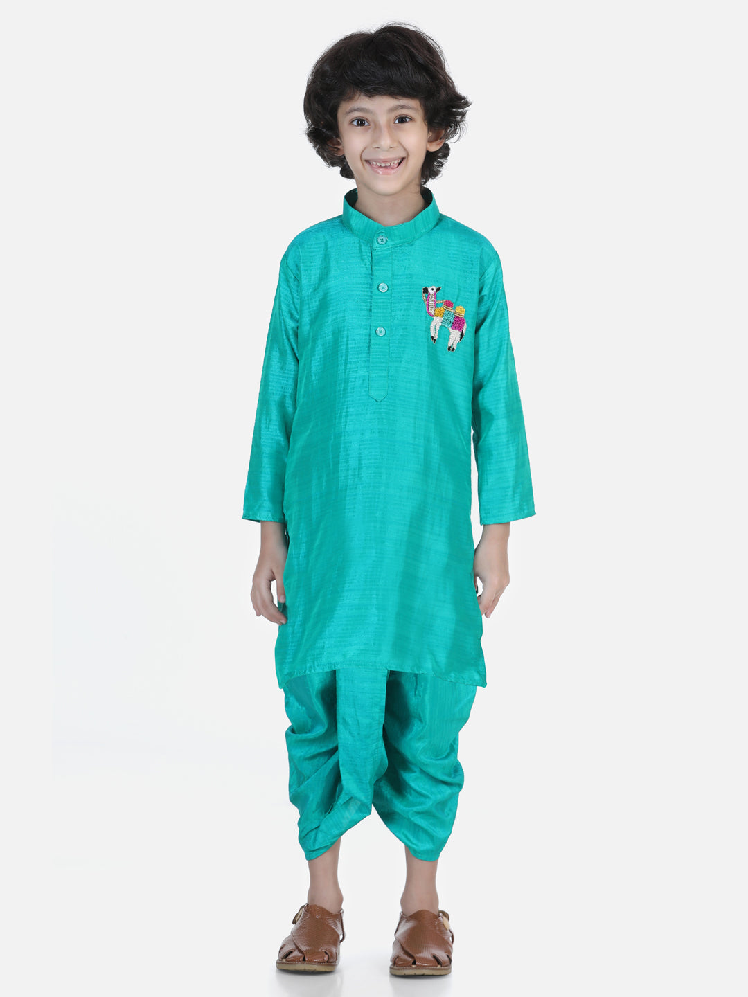 BownBee Full Sleeves Camel Hand Embroidery Detailing Kurta & Dhoti Set -Super Sale