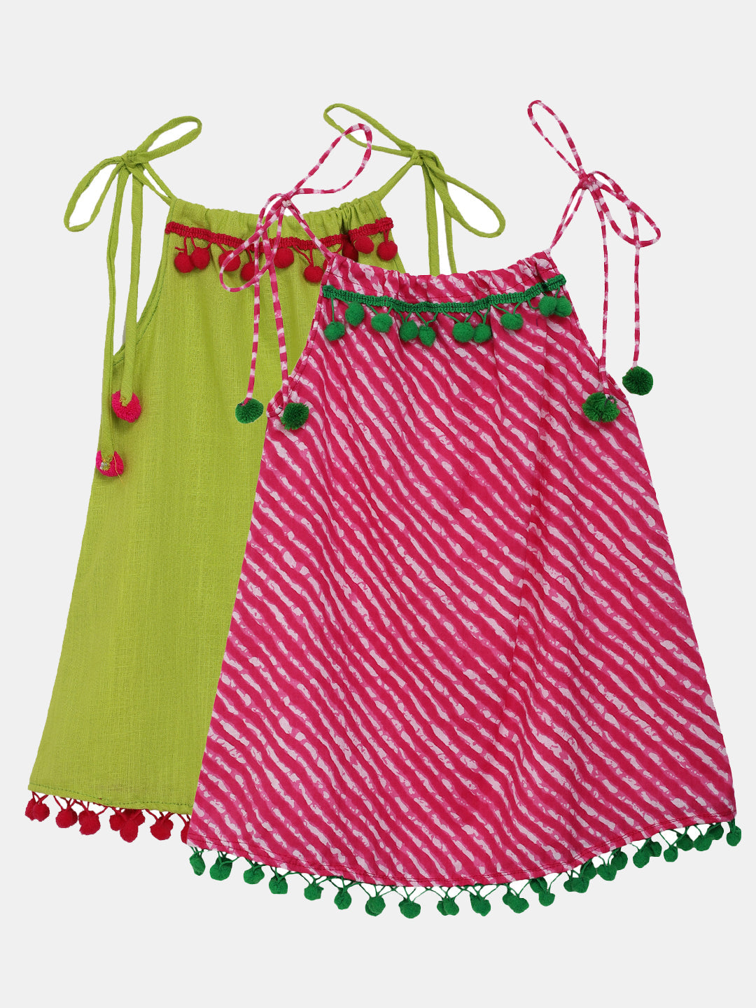 BownBee Infant Adjustable Cotton Jhabla Set of 2 - Pink Green
