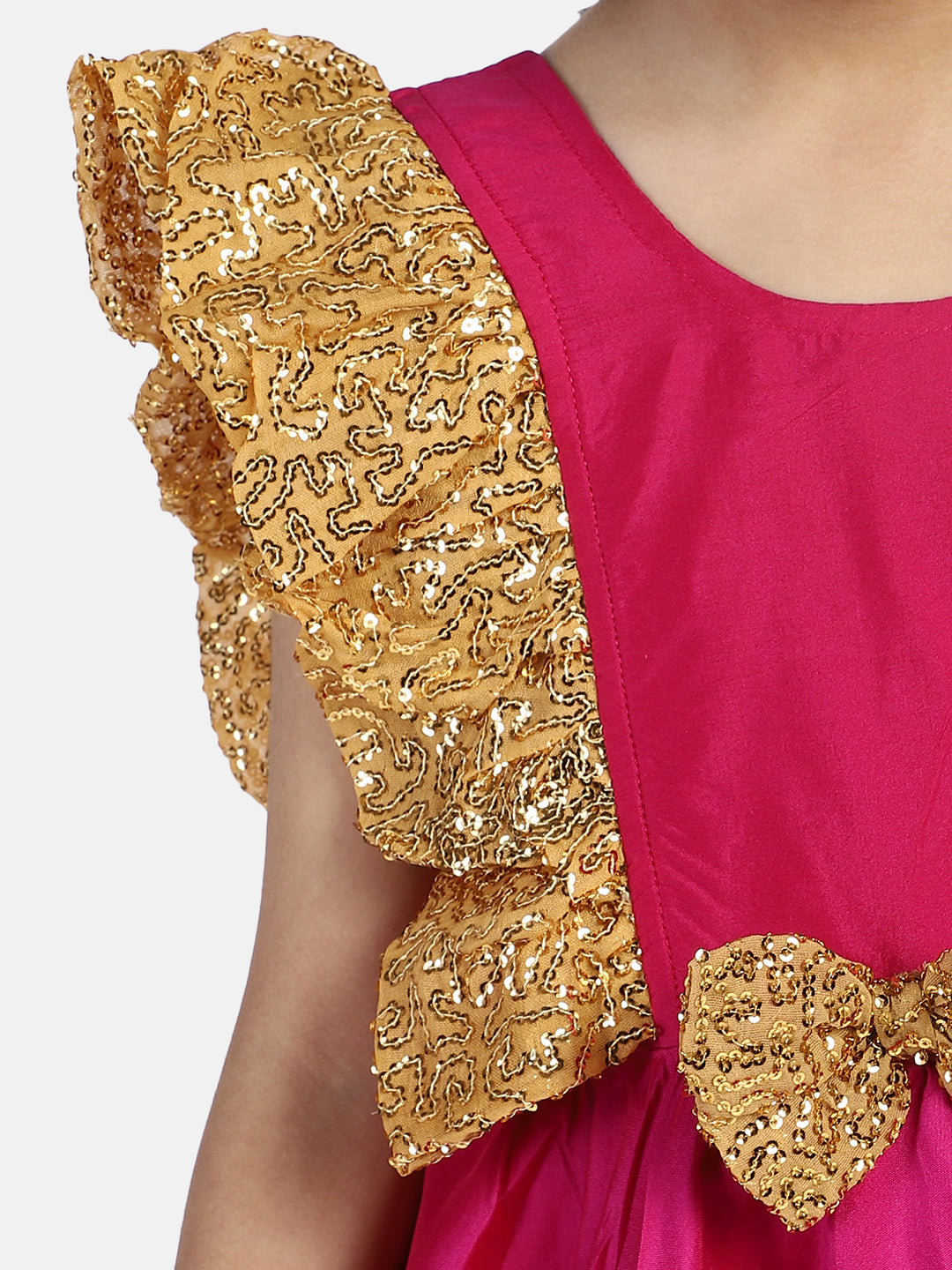 BownBee Sleeveless Frilly Sequined Bow Fit & Flared Party Dress