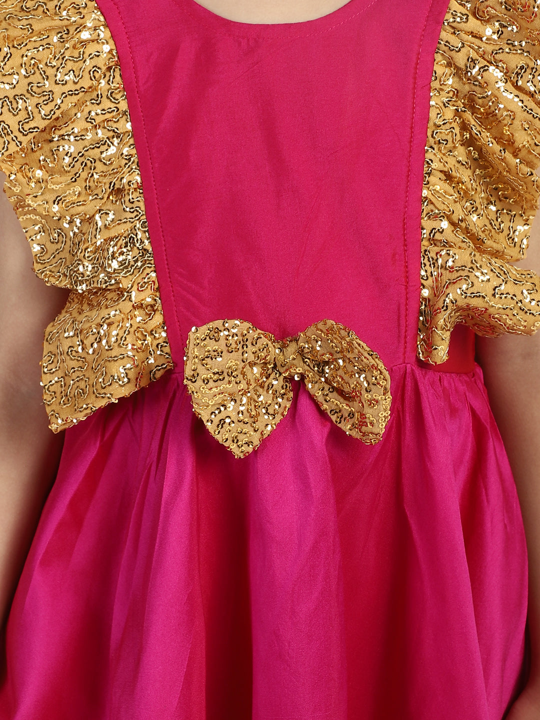 BownBee Sleeveless Frilly Sequined Bow Fit & Flared Party Dress