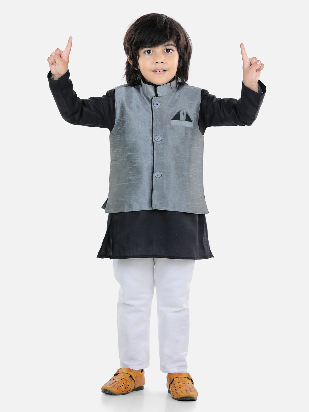 BownBee Sleeveless Solid Party Waistcoat Jacket - Grey