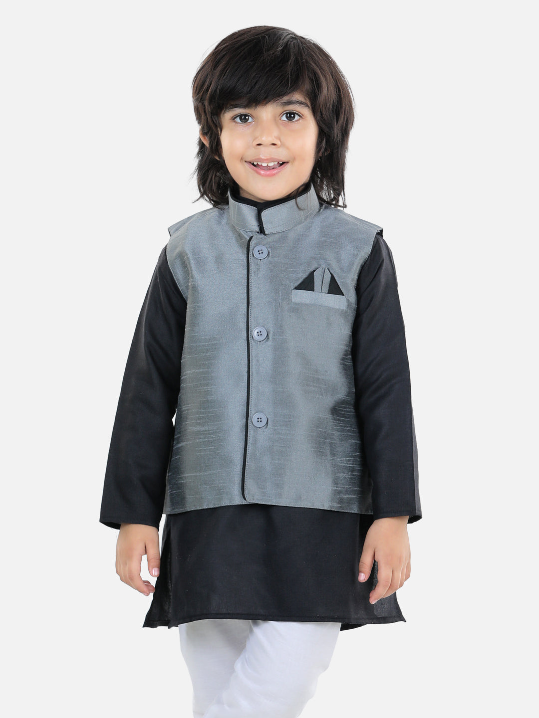 BownBee Sleeveless Solid Party Waistcoat Jacket - Grey