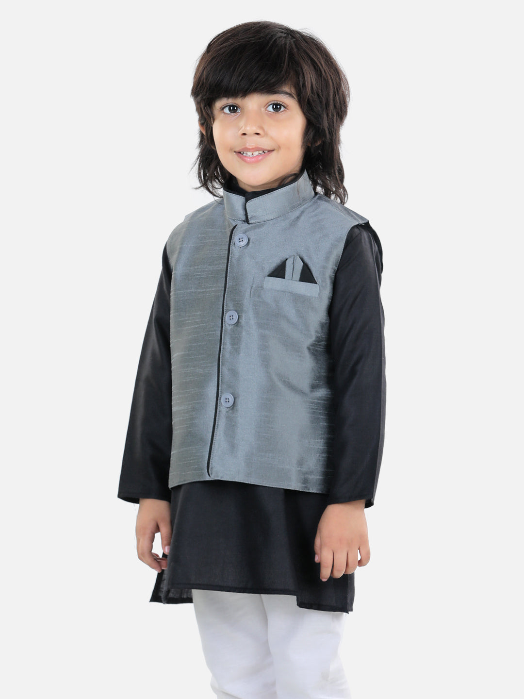 BownBee Sleeveless Solid Party Waistcoat Jacket - Grey